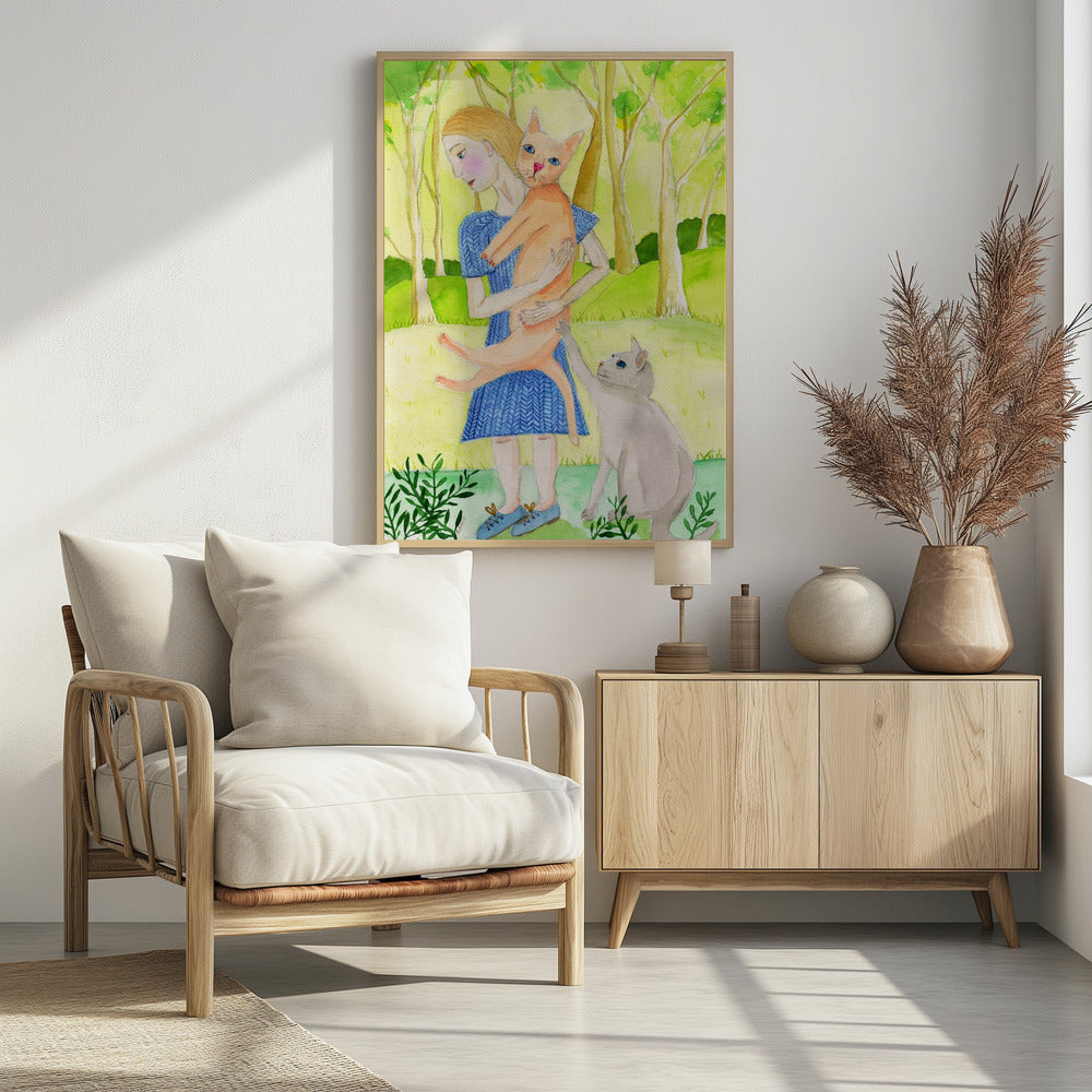 Dame mit der orange-grauen Katze. | Poster
