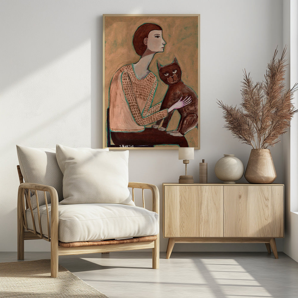 Frau mit Katze | Poster