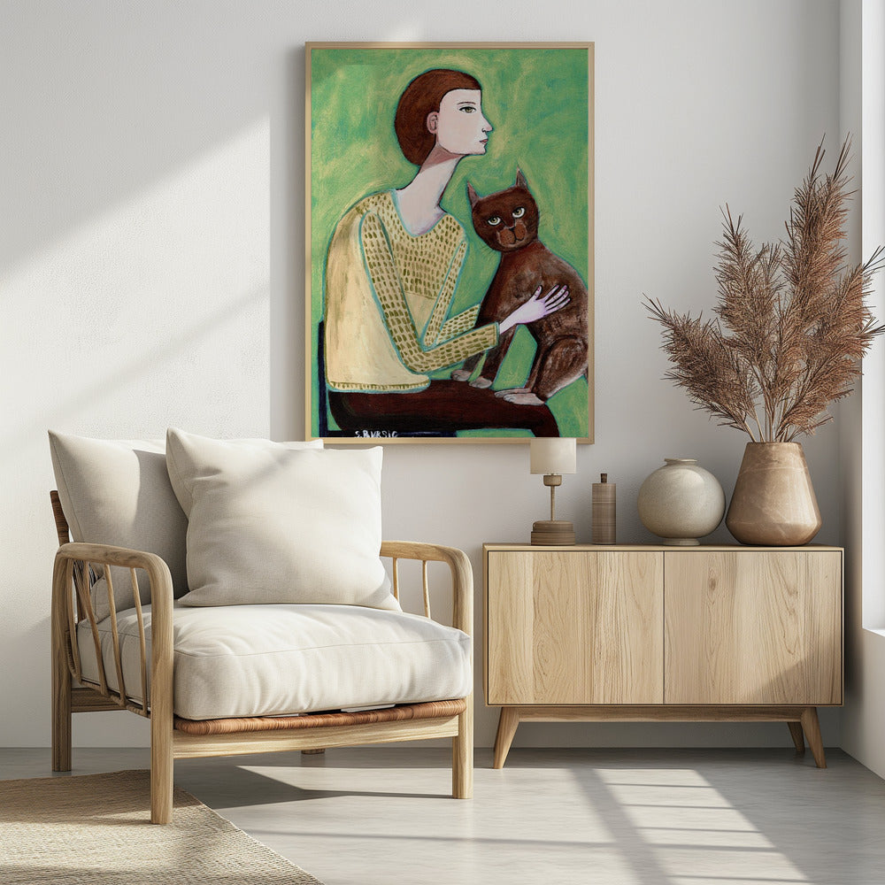 Frau mit Katze | Poster