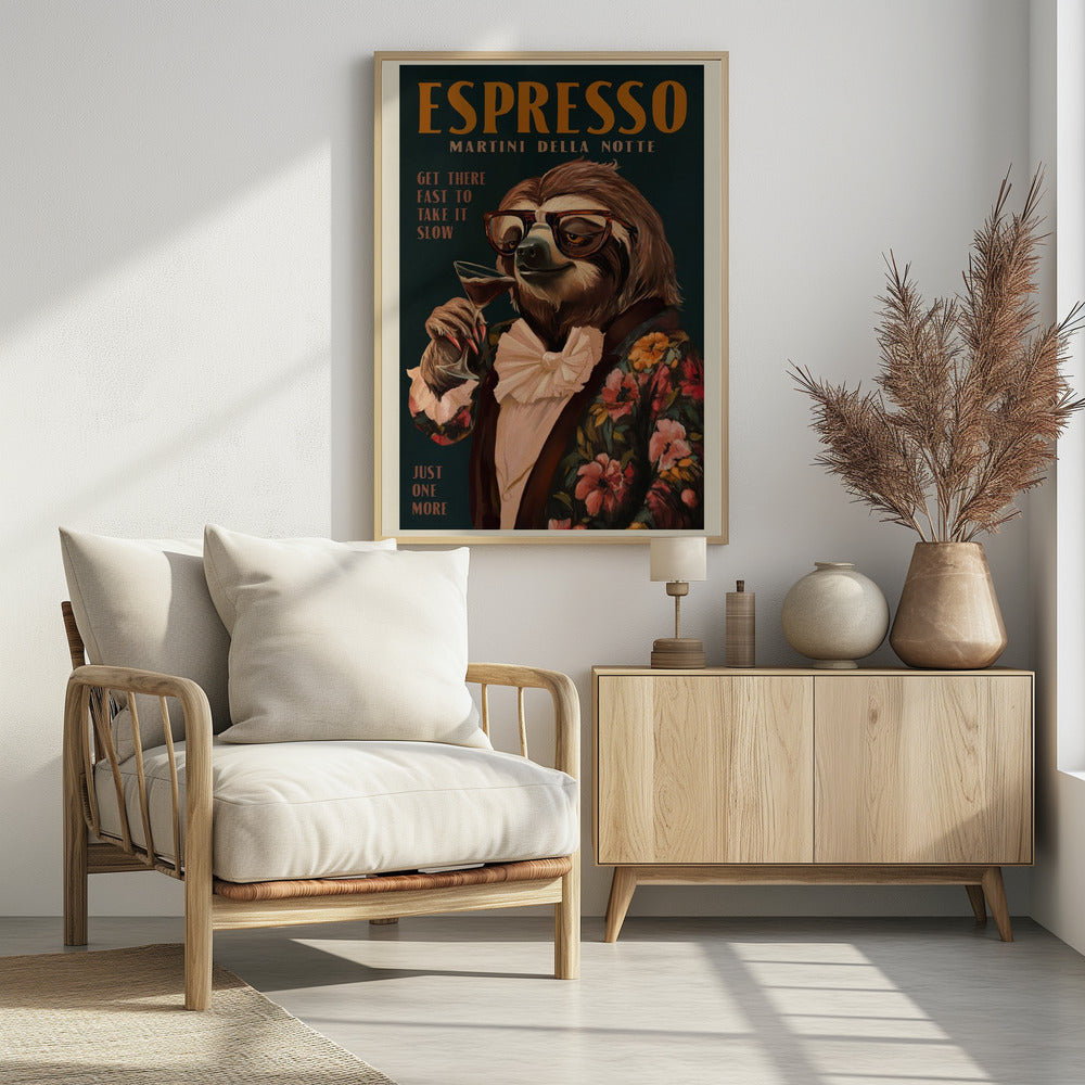 Art Deco Espresso Martini trinkendes Faultier | Poster