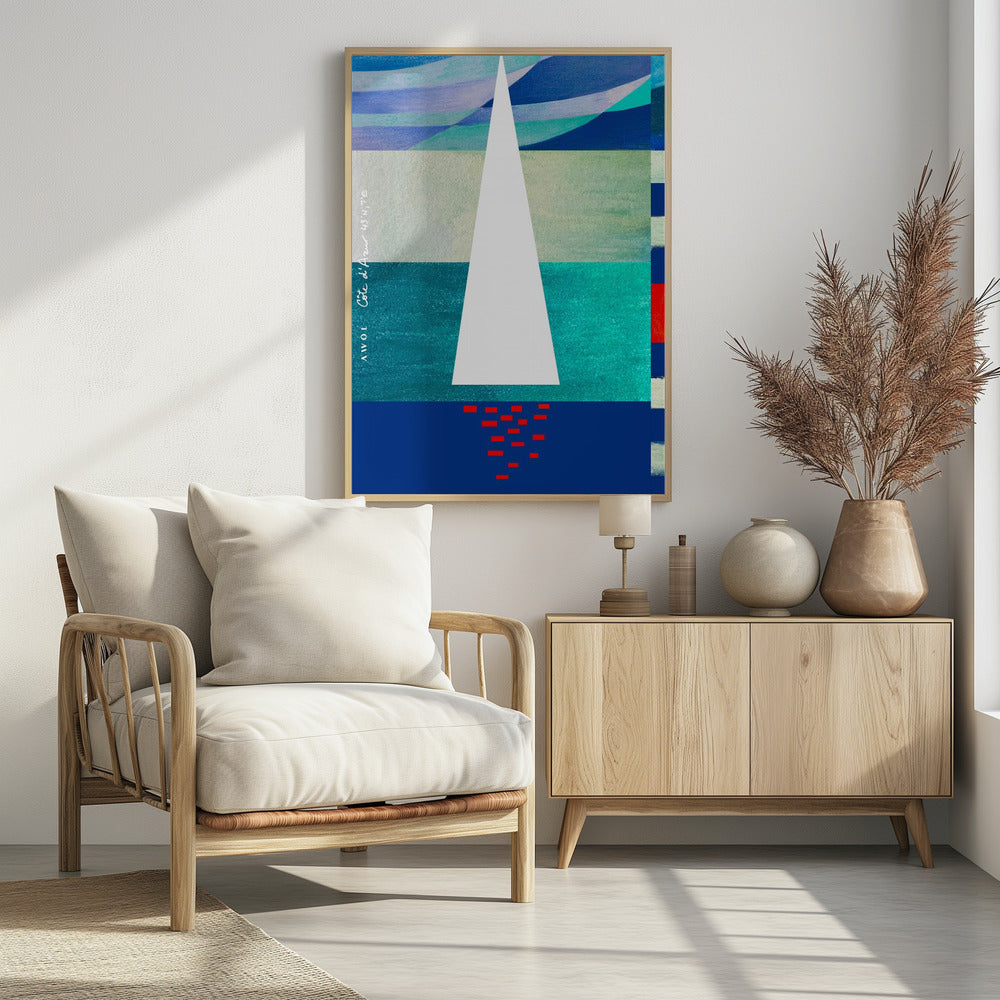 Abstract Sailboat On The French Riviera, Colourful Côte d'Azur Art Print | Poster