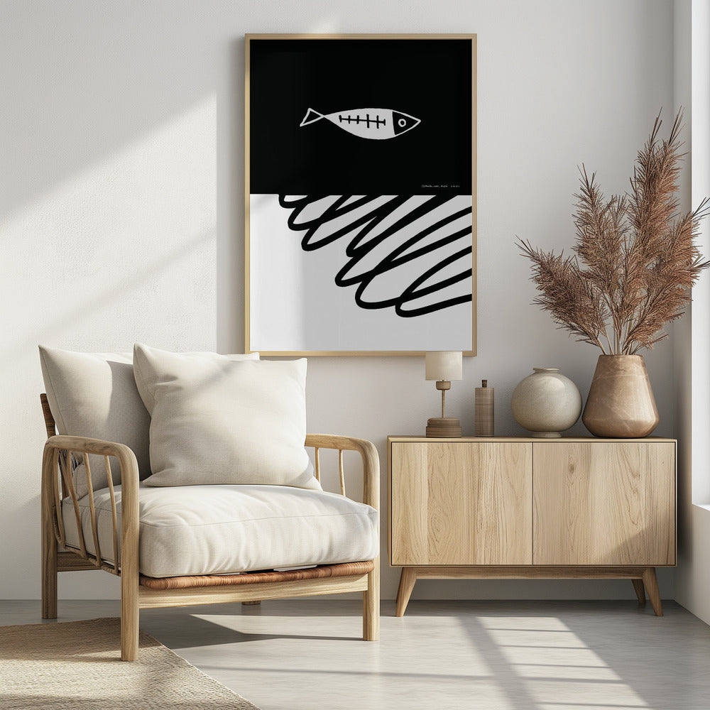 Minimalistischer Fisch im nordischen Meer, abstrakter Ozean-Kunstdruck | Poster