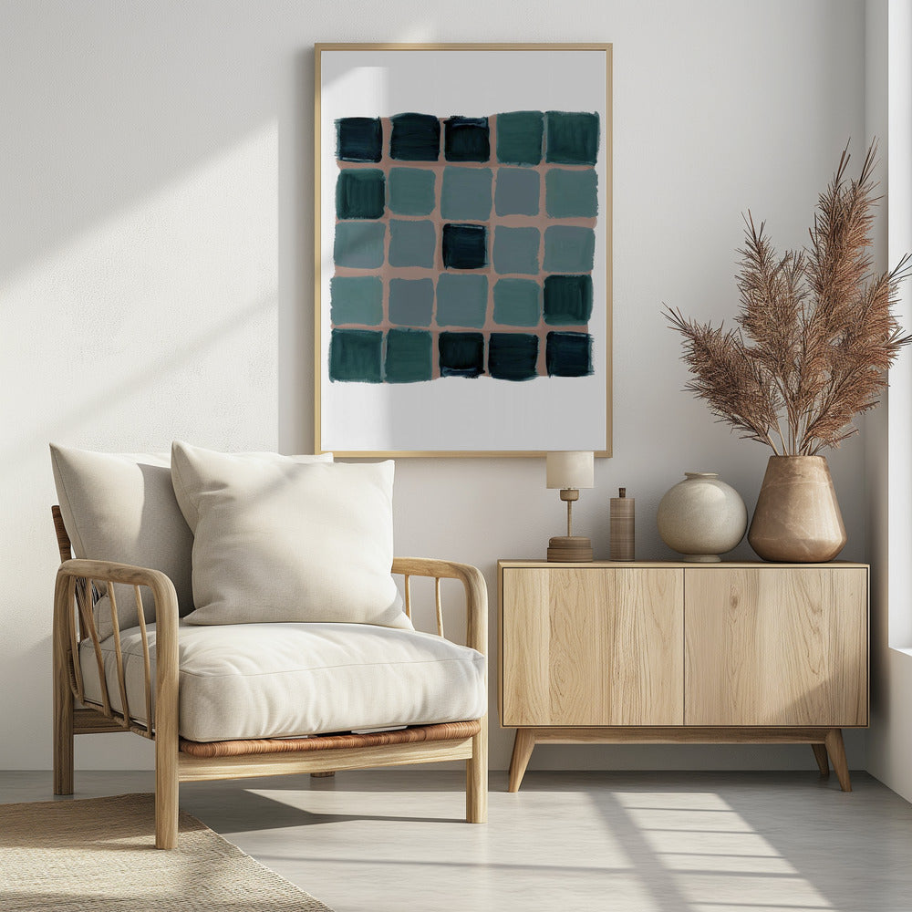 Petrol kariertes Quadrat Poster