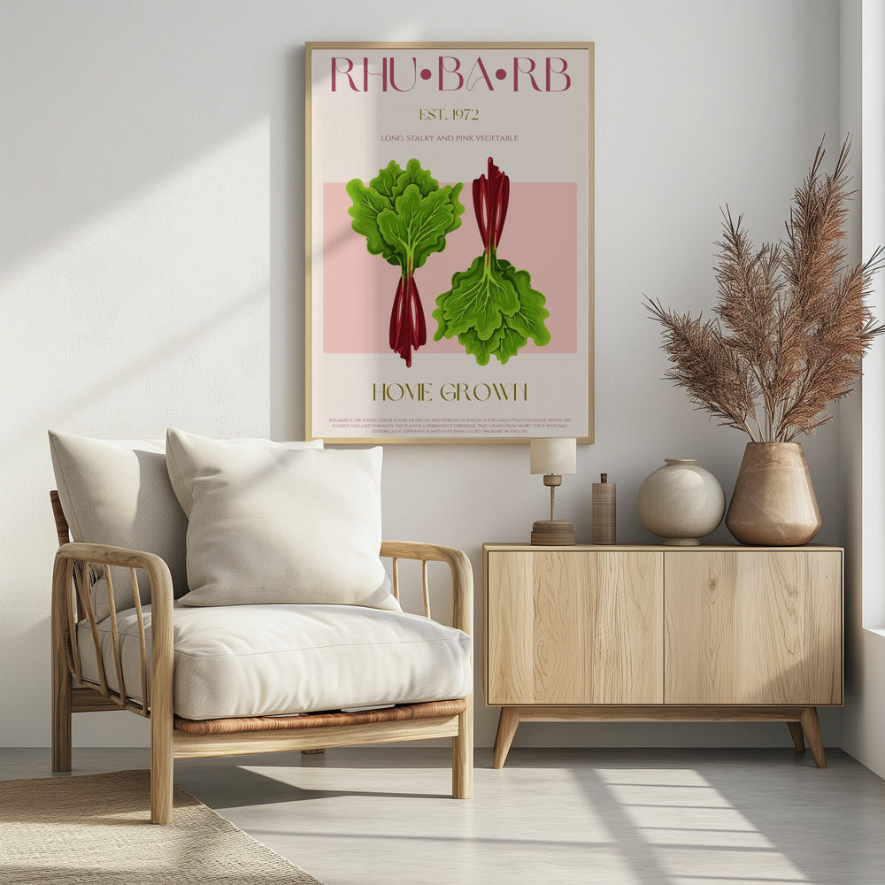 Illustrierter Rhabarber mit leuchtend rosa Stielen | Poster