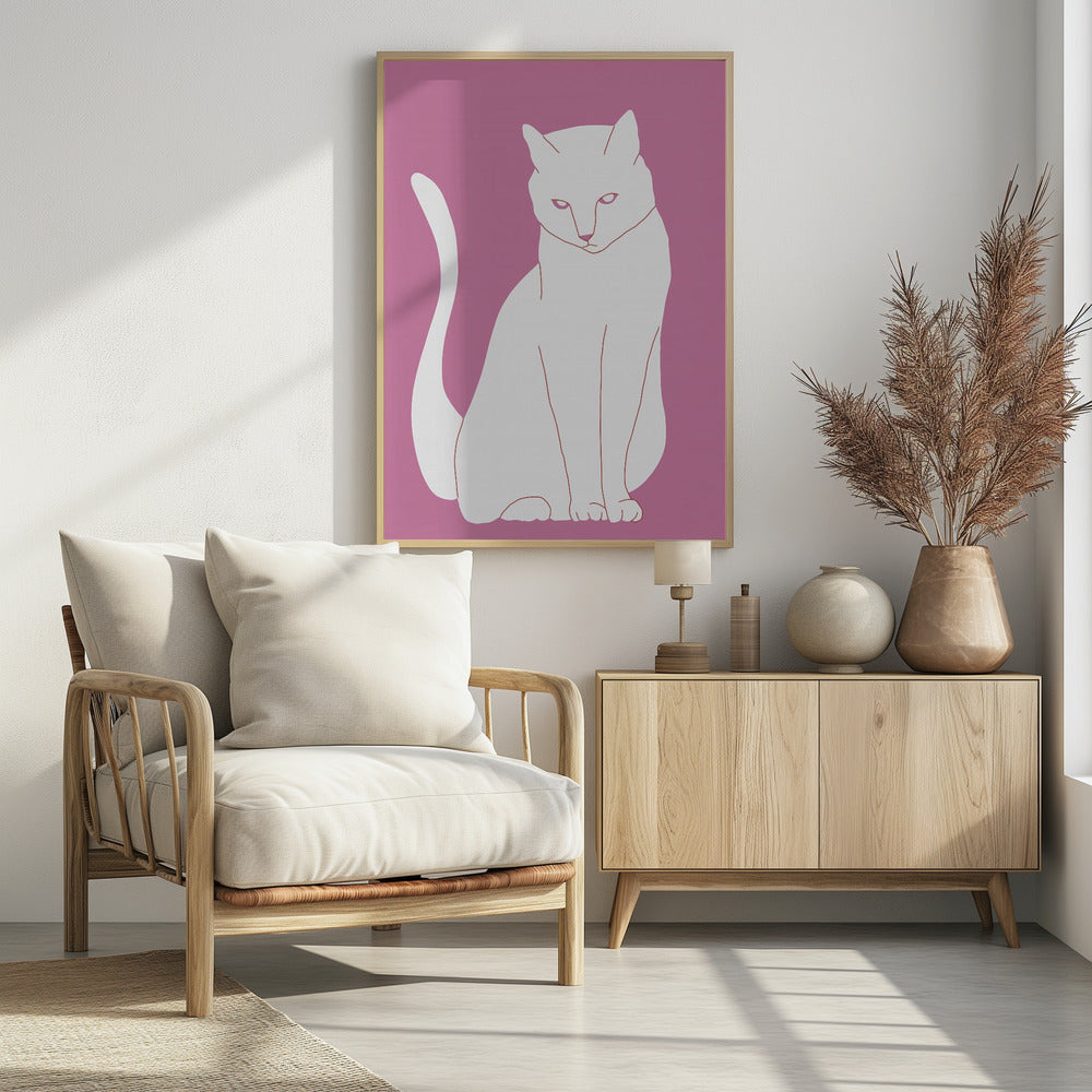 Weiße und rosa Katze | Poster