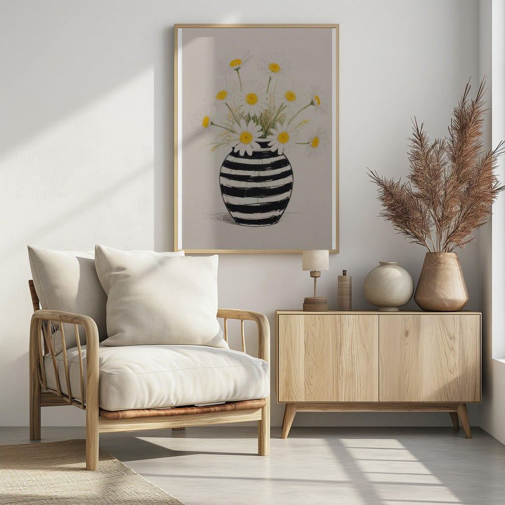 Striped Vase Daisies | Poster
