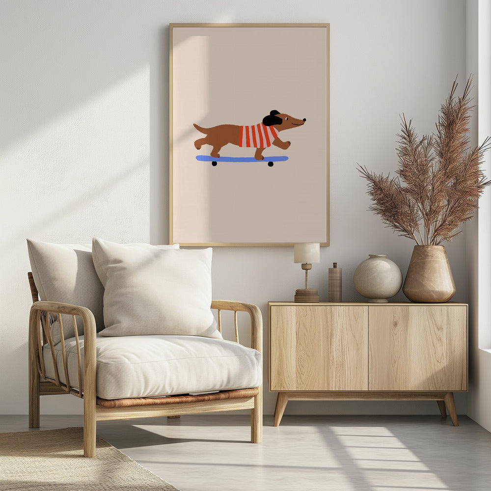 Dachshund on Skateboard | Poster
