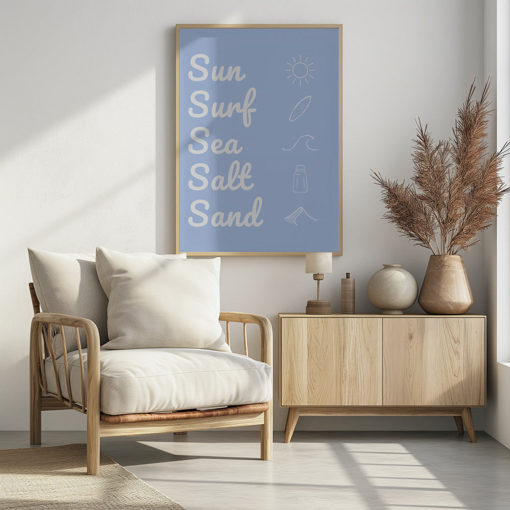 Sonne, Brandung, Meersalz, Sand, Hellblau | Poster