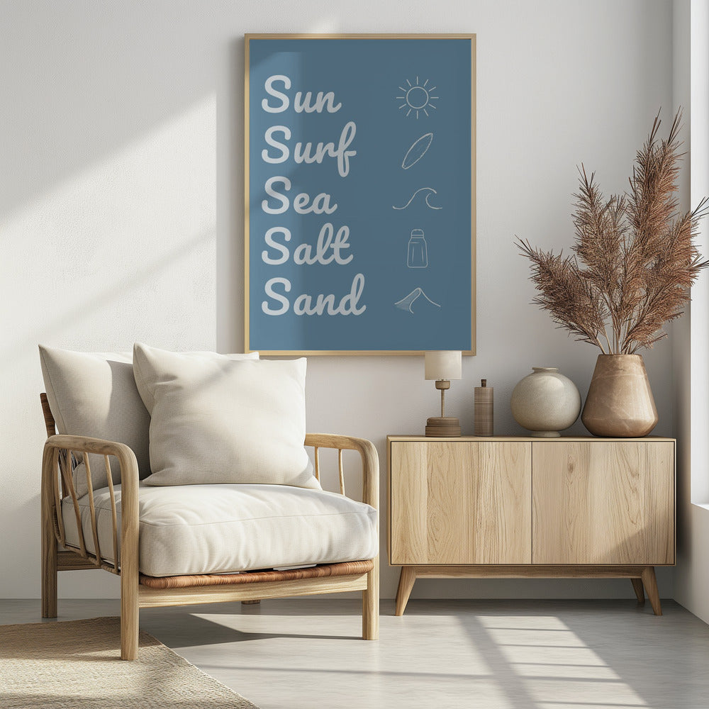 Sonne, Brandung, Meersalz, Sand, Dunkelblau | Poster