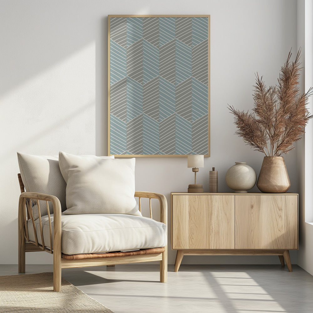 Floral Heritage herringbone grey-blue pattern | Poster