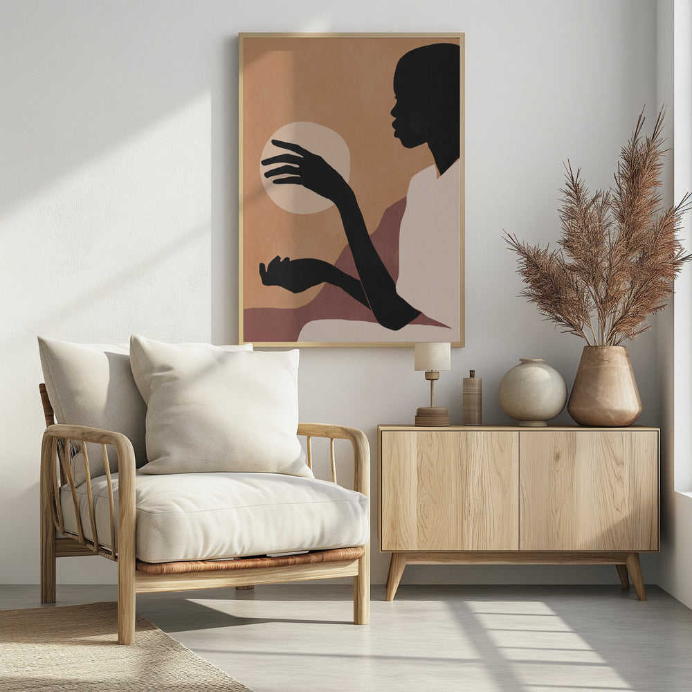 Minimalistische abstrakte Kunst Sonnenuntergang Mädchen | Poster
