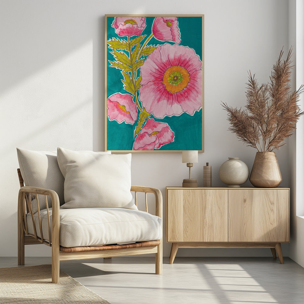 Aquarellblumen in Rosa und Grün von Alyssa Hamilton Art | Poster