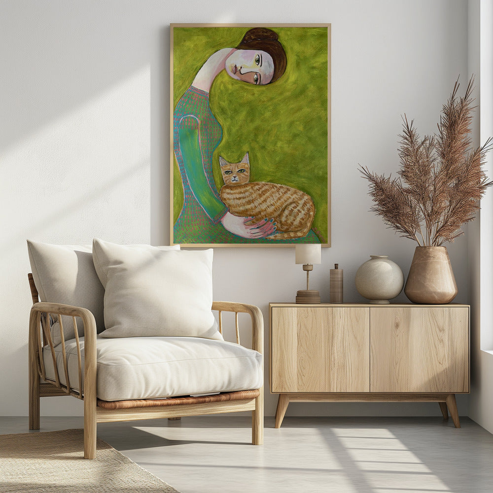 Bent Neck Lady mit ihrer geliebten roten Katze. | Poster