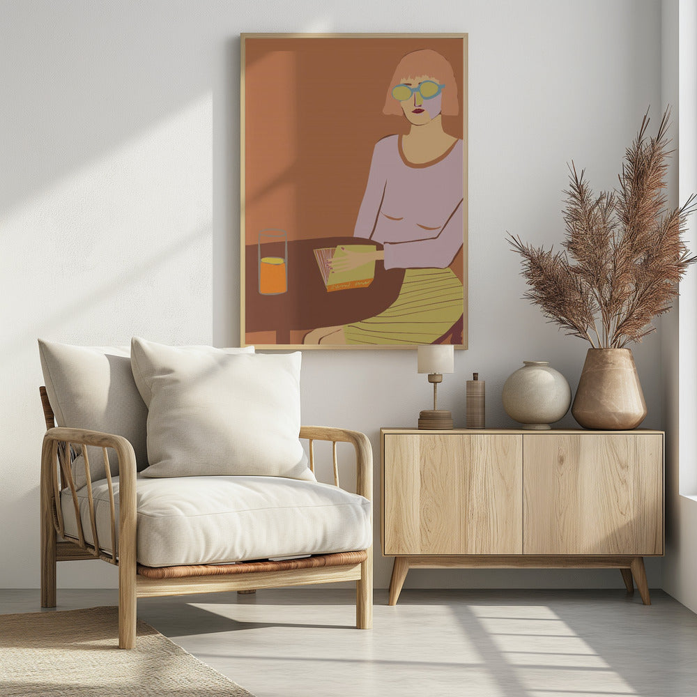 Dame liest mit Getränk | Poster