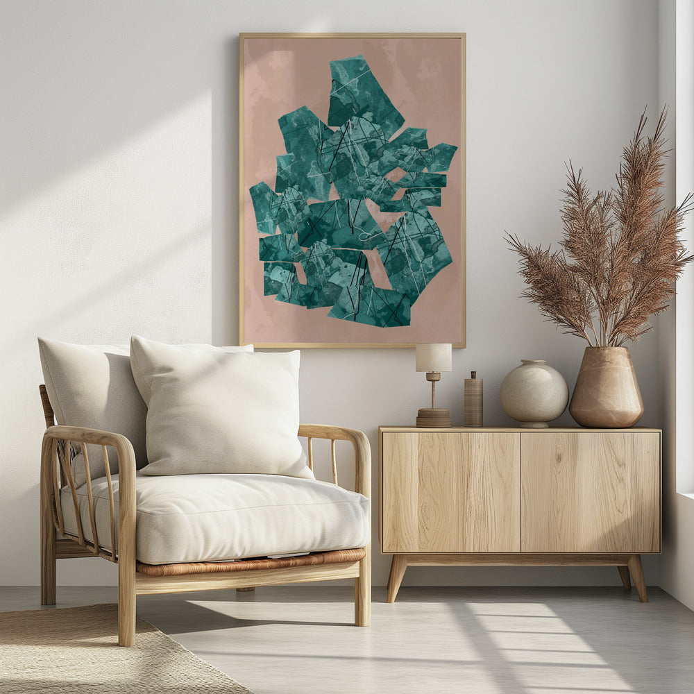Grüne geometrische Formen mit strukturierten Mustern | Poster