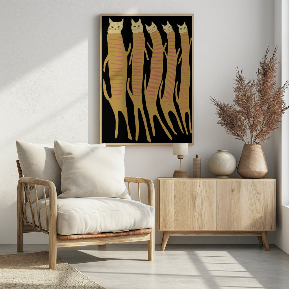 Fünf lange Katzen | Poster