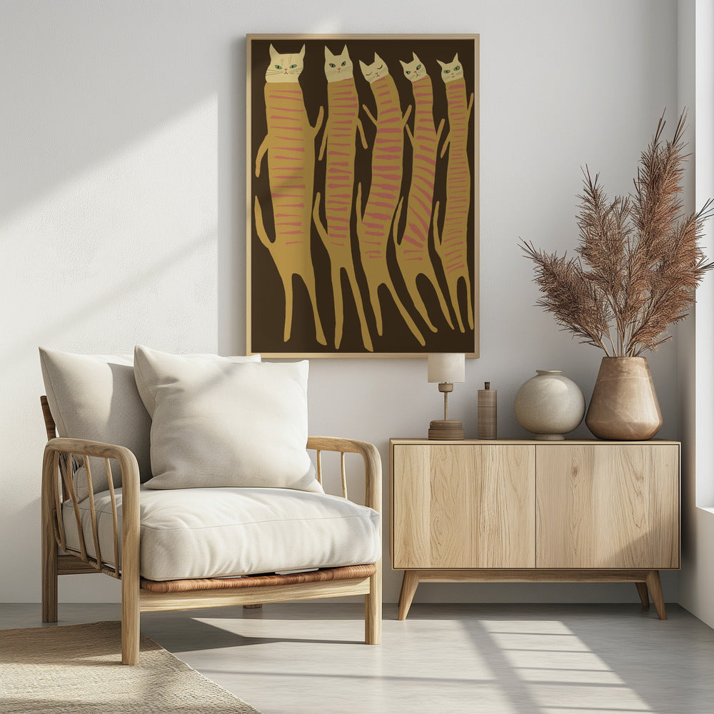 Fünf lange Katzen | Poster