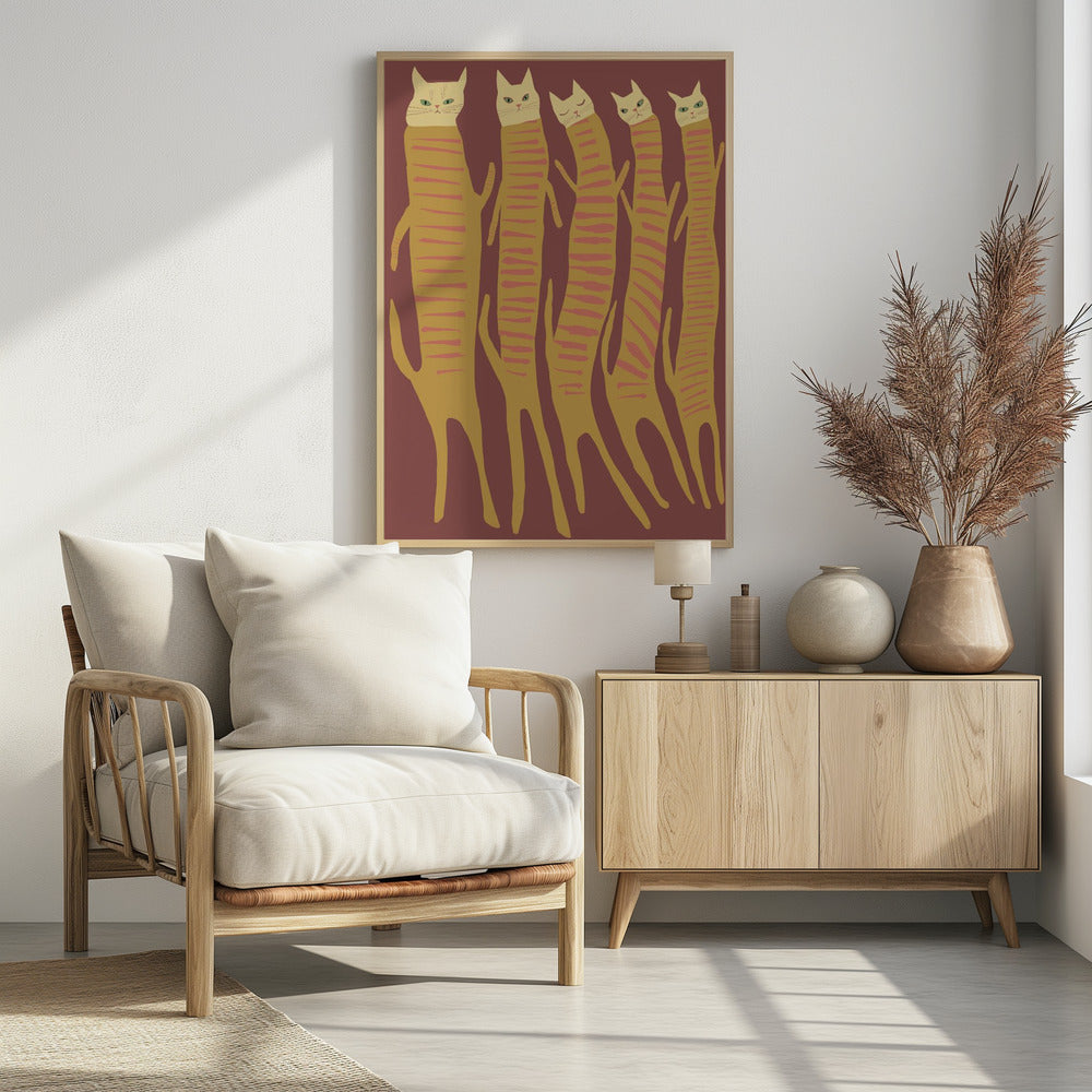 Fünf lange Katzen | Poster