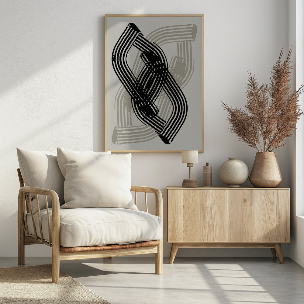 Abstrakte Kurven in Schwarz und Grau | Poster
