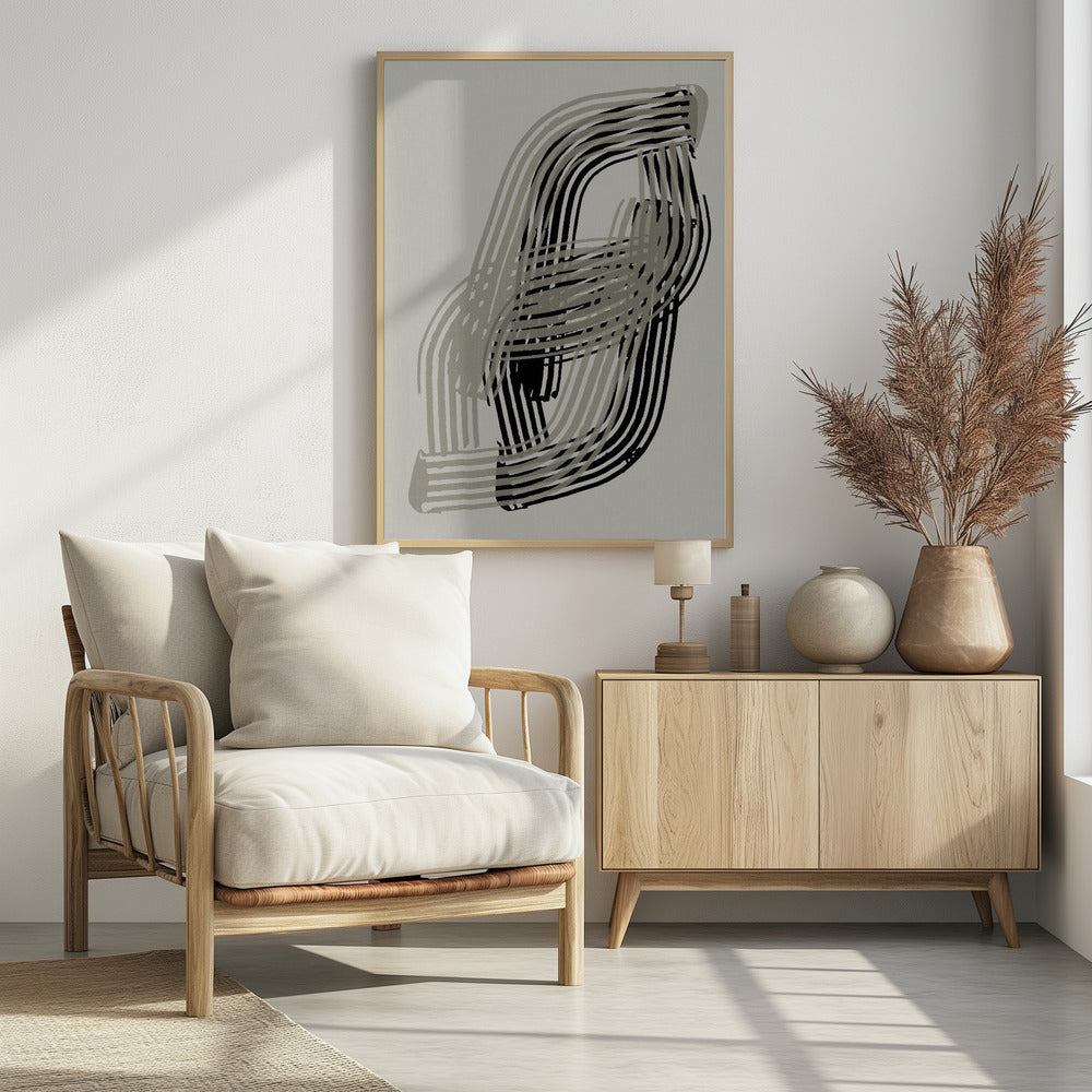 Abstrakte Kurven in Grau und Schwarz | Poster