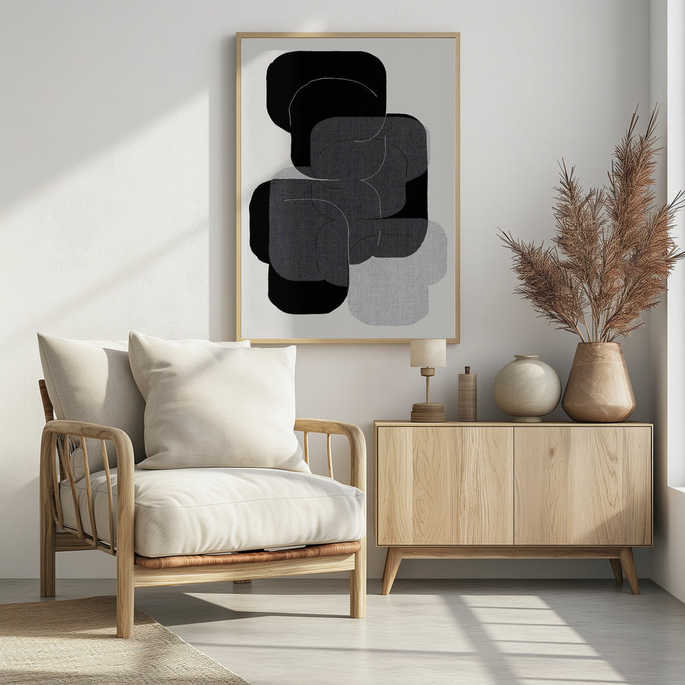 Abstrakte Formen in Schwarz, Grau und Weiß | Poster