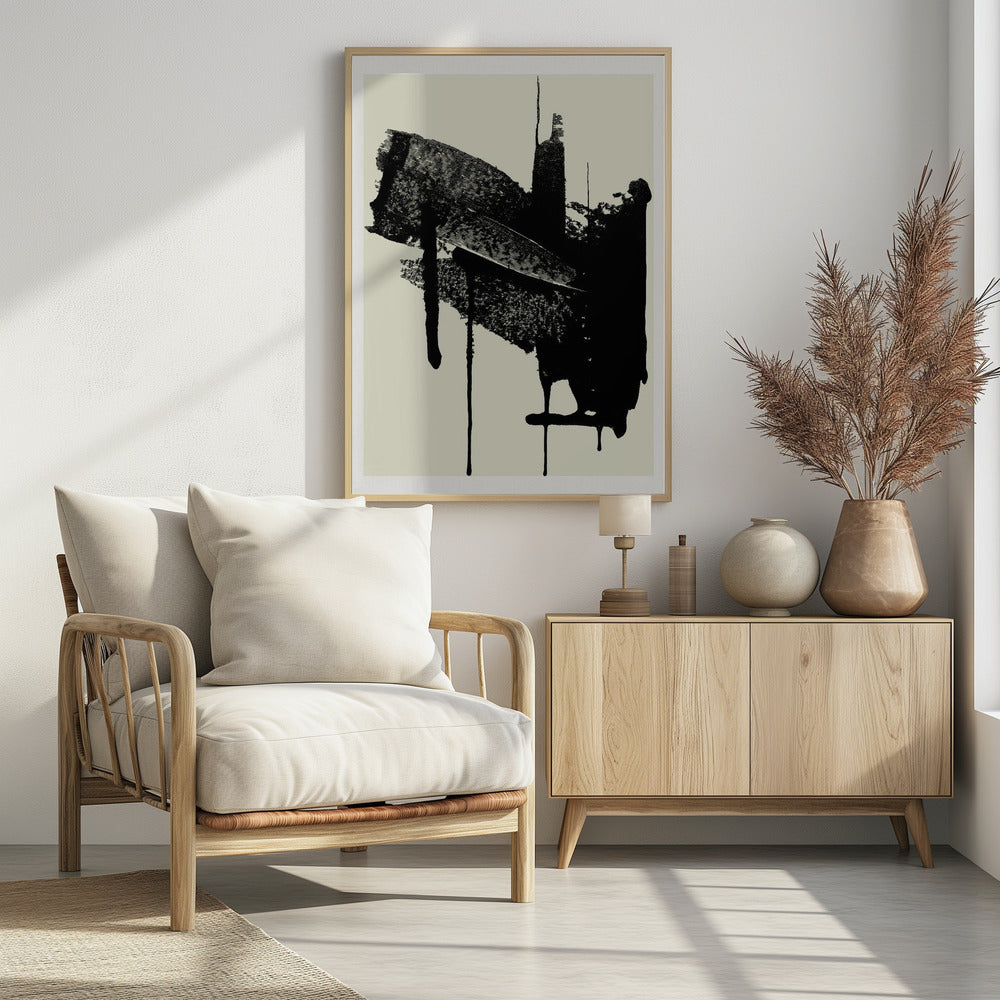 Abstrakte Pinselstriche in Schwarz und Creme | Poster
