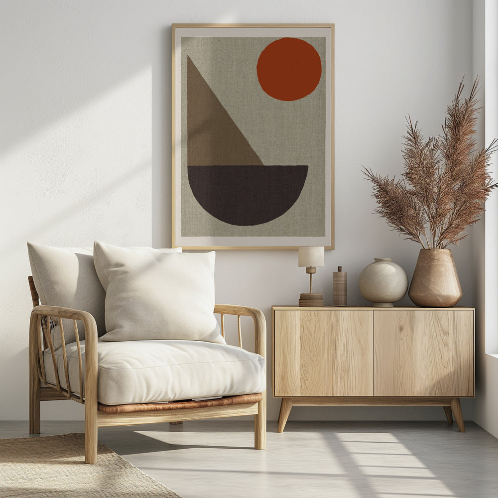 Abstract Shapes in Earth Tones with Red Circle | Poster