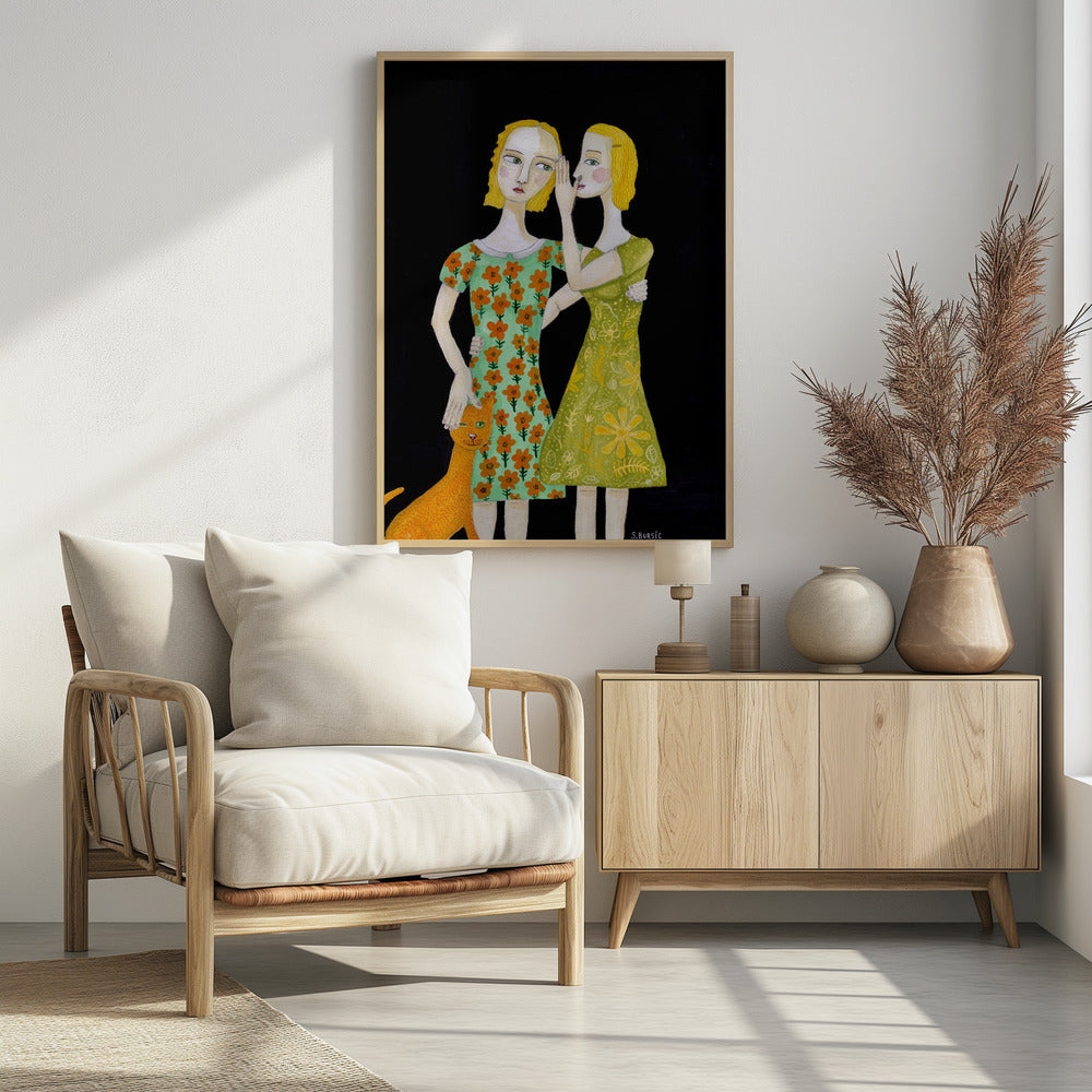 Beste Freunde mit ihrer roten Katze | Poster