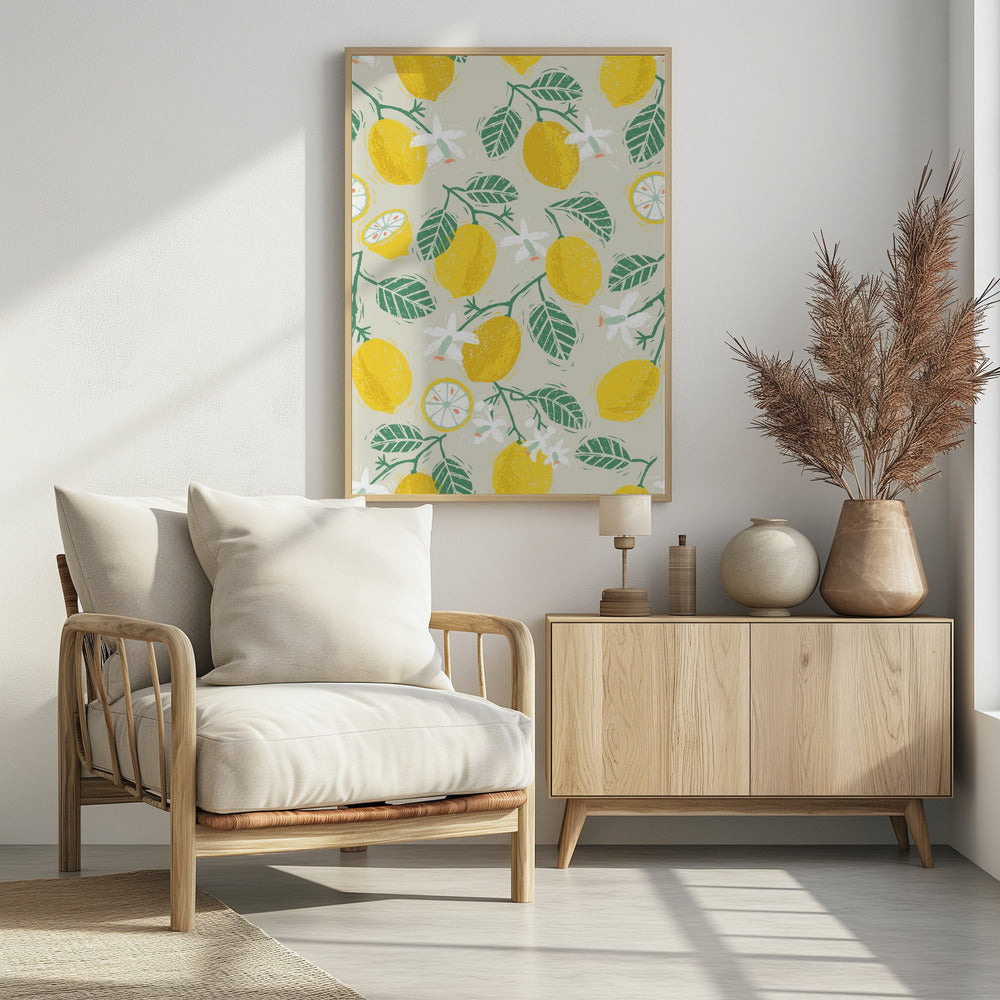 Yellow Lemon and Green Leaves | Poster