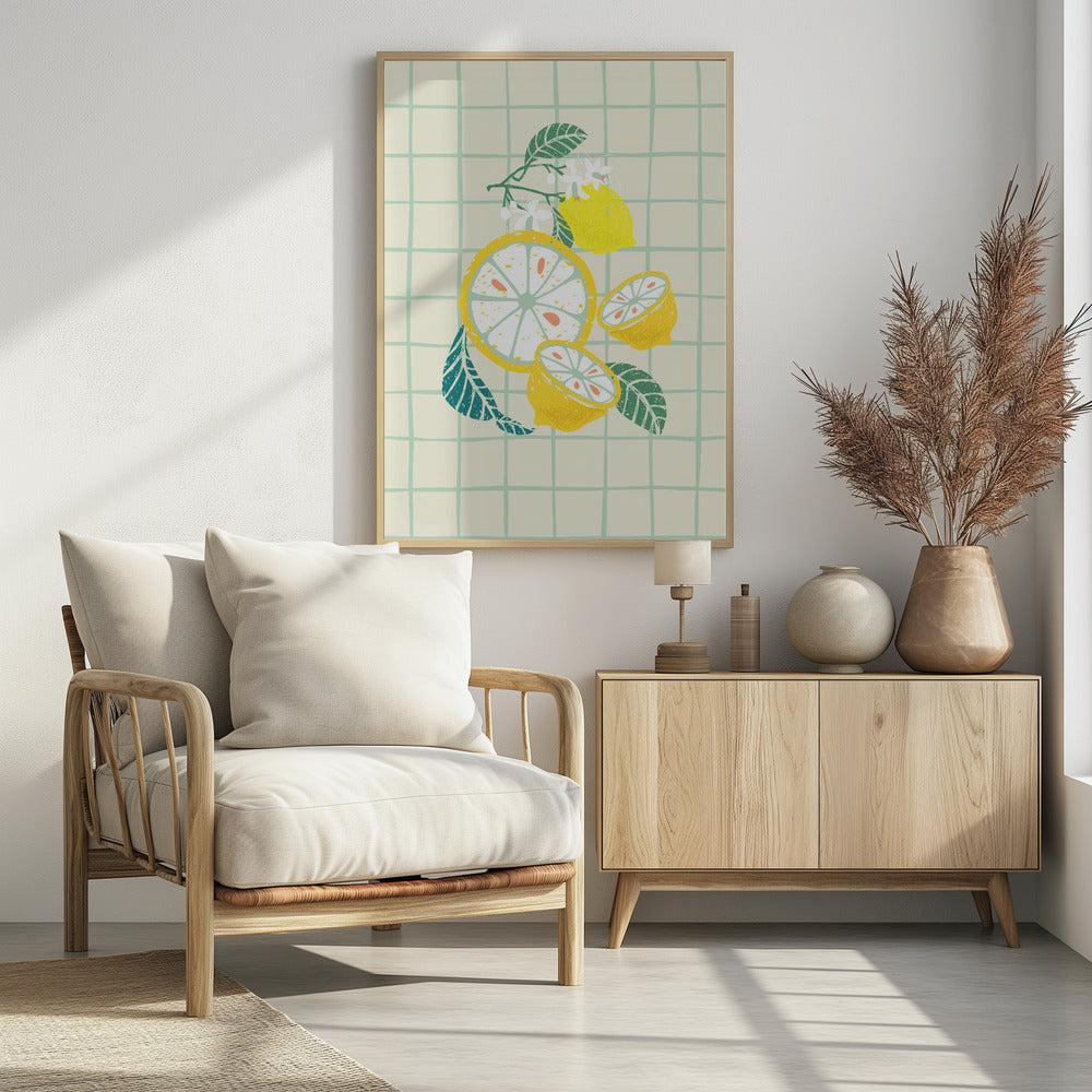 Zitronenscheibe mit Blättern | Poster