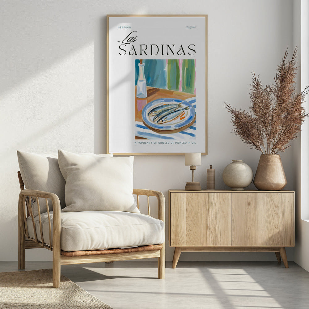 Teller Sardinen mit Flasche | Poster