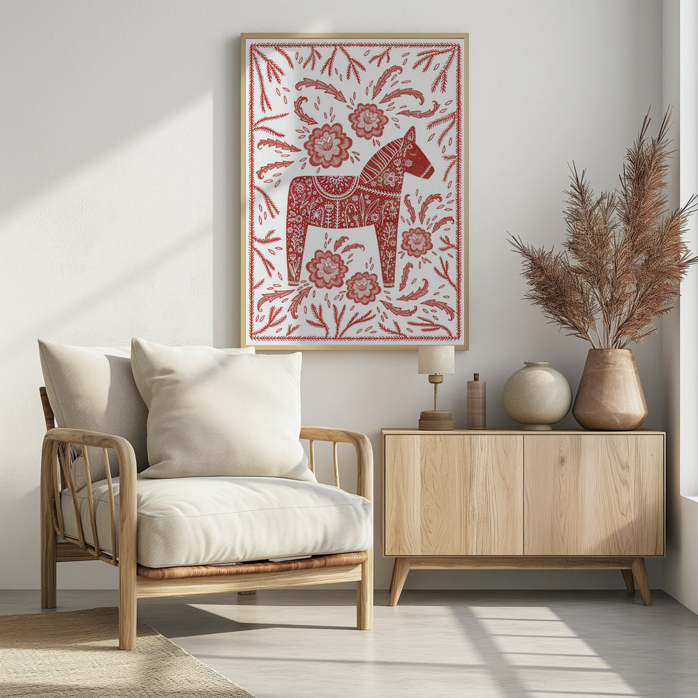 Schwedisches Dalapferd, rot und weiß | Poster