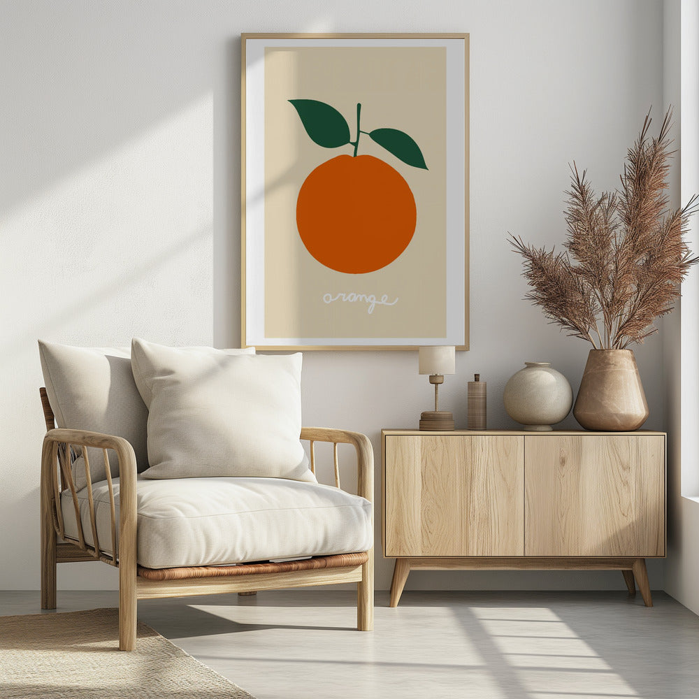 Stilisierte Orange mit dunkelgrünen Blättern | Poster