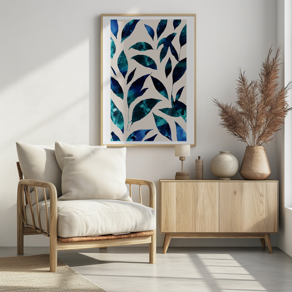 Blätter in Blau- und Grüntönen | Poster