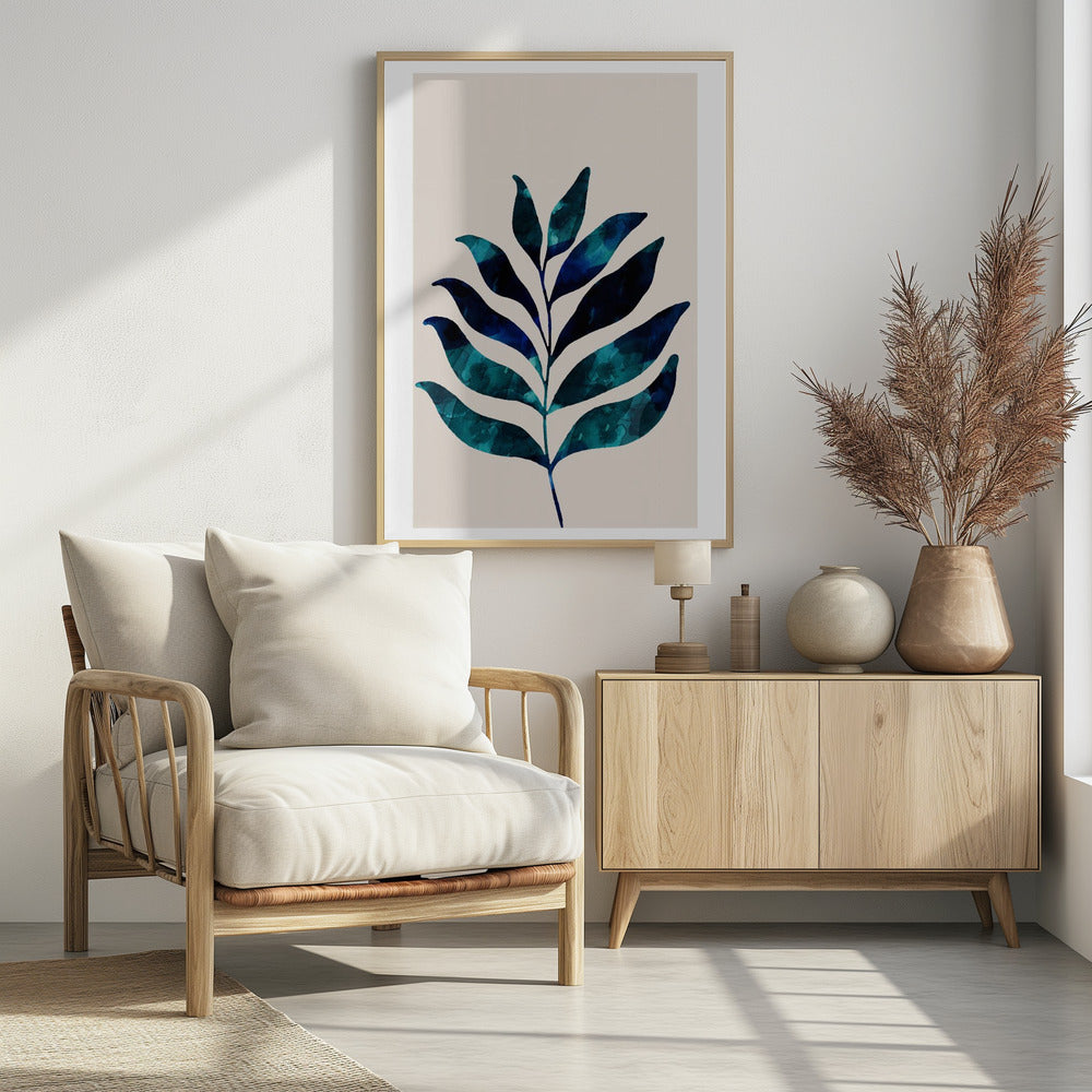 Botanisches Design mit dunkelblauem Aquarell | Poster