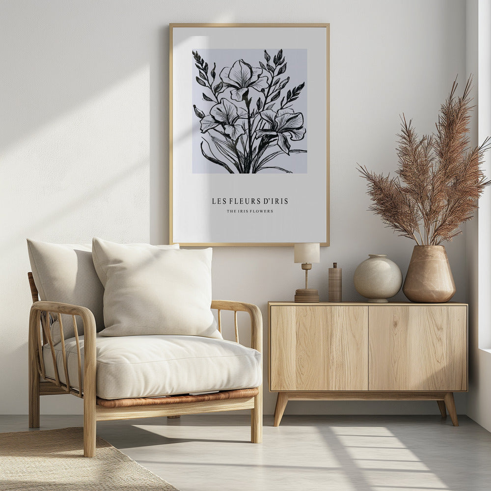 Irisblüten in einer monochromen Illustration | Poster