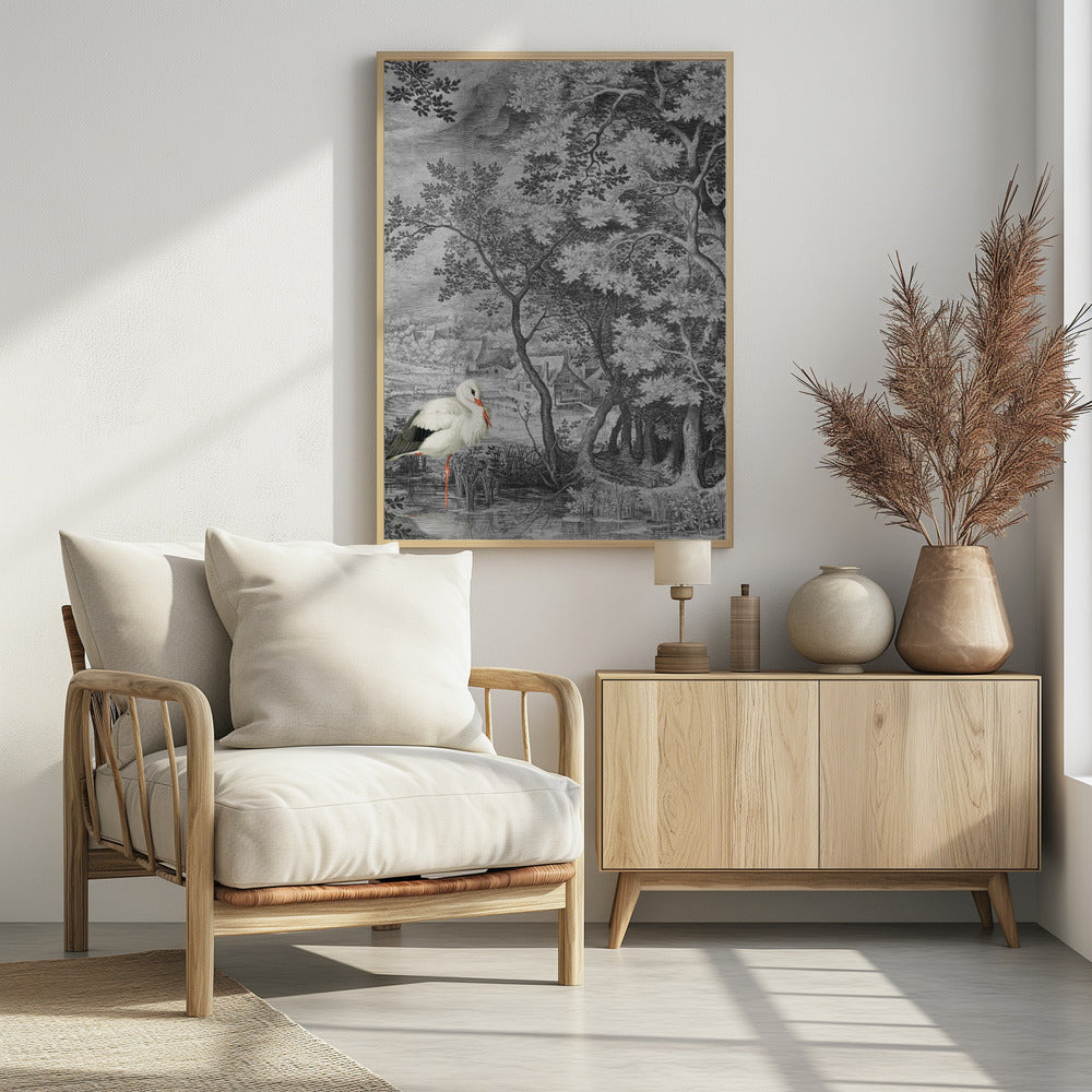 Vintage Landscape With Stork | Poster
