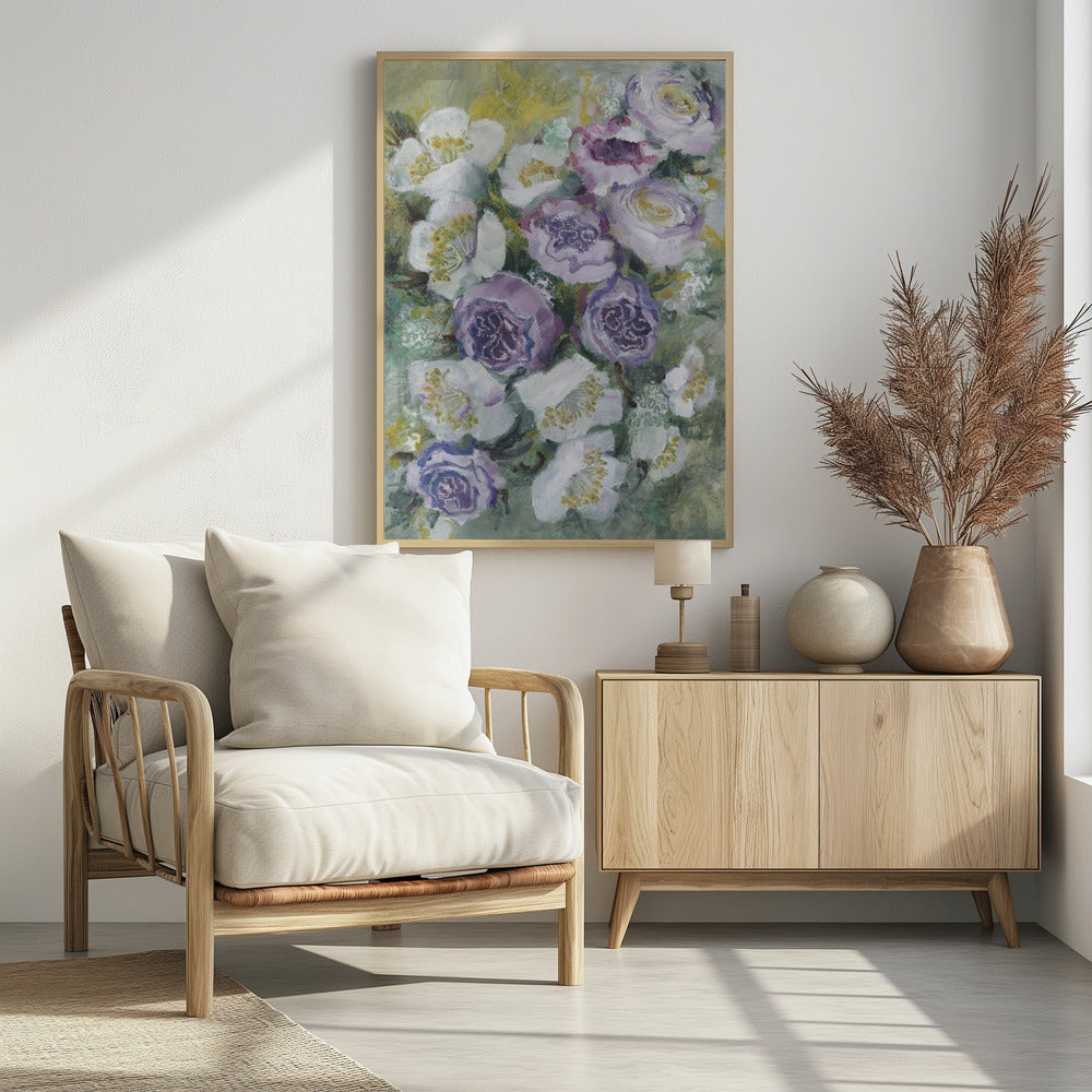 Floral Composition With White And Purple Flowers | Poster