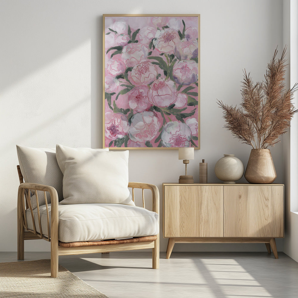 Blumenkomposition aus rosa Pfingstrosen | Poster