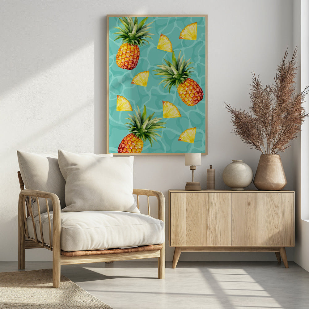 Exotic Pineapple & Slices Aesthetic Pattern - Tropical Summer watercolor | Poster