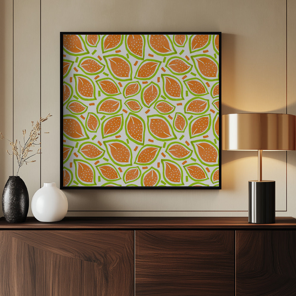 Melone verstreute Blätter Polka Dot | Poster