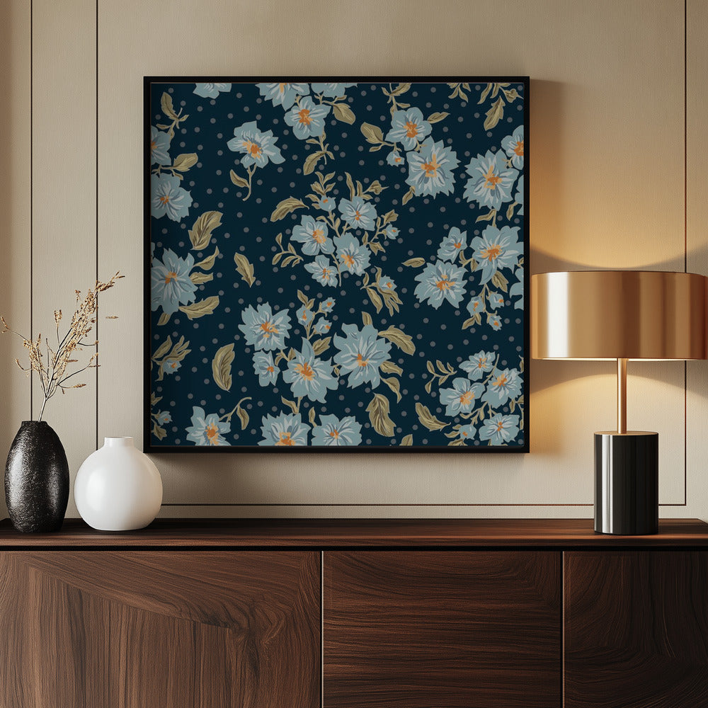 Floral Heritage Bouquet Mondschein blaues Muster | Poster