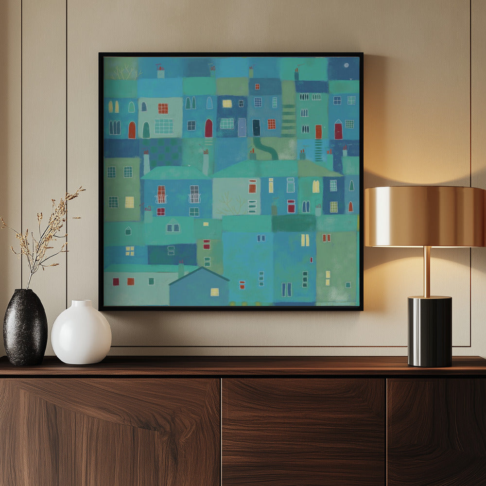 Blaue Stadt von den Stufen | Poster