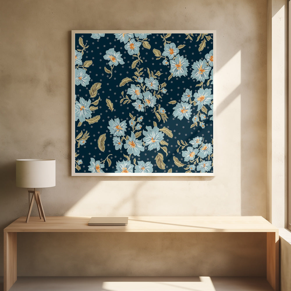 Floral Heritage Bouquet Mondschein blaues Muster | Poster