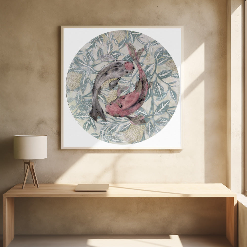 Zwei Koi-Fische in einem kreisförmigen Muster | Poster