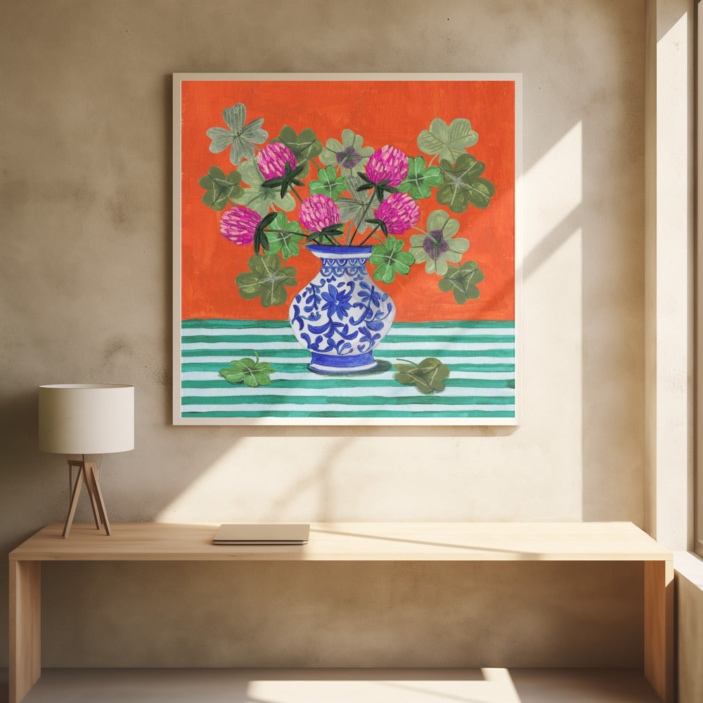 Kleeblätter und rosa Blüten | Poster