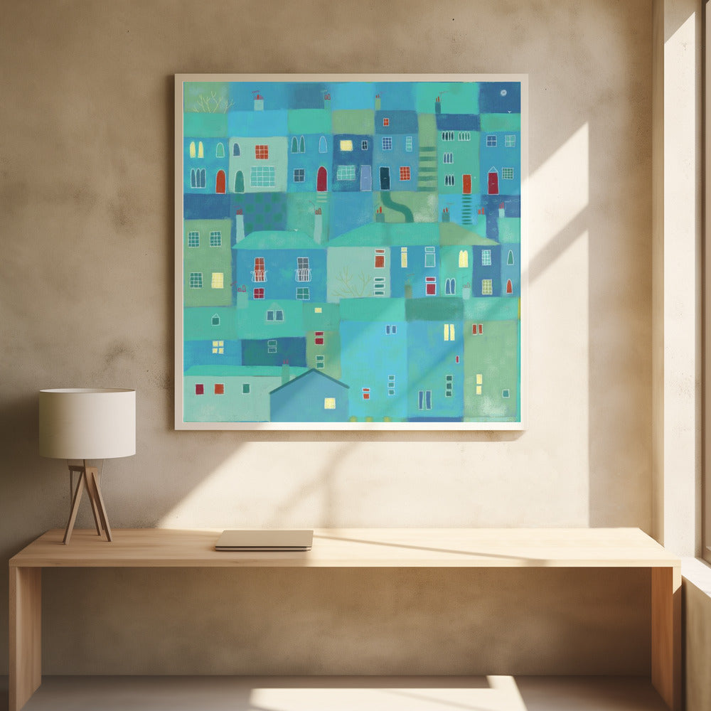 Blaue Stadt von den Stufen | Poster