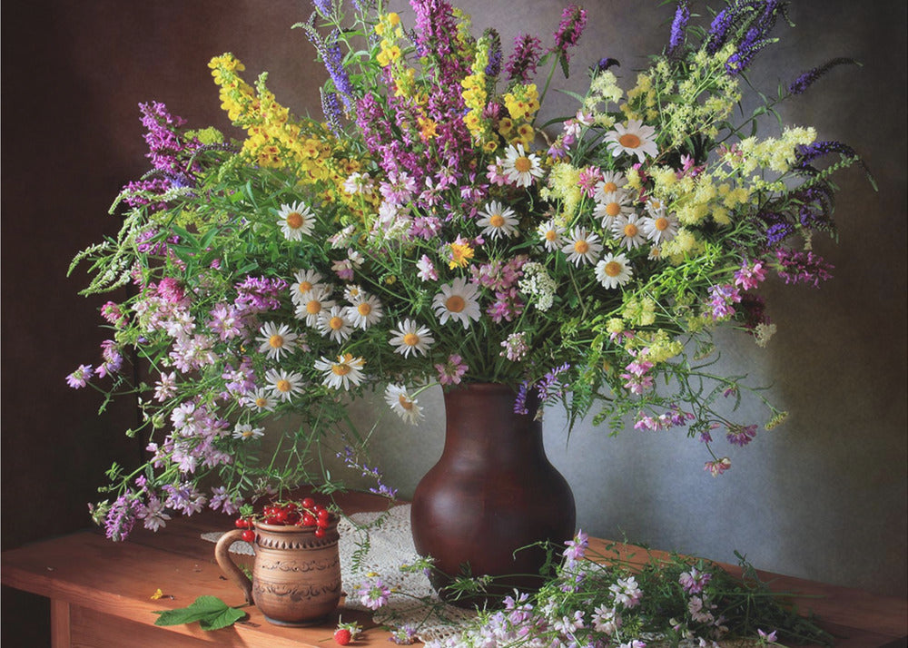 Stillleben mit Wildblumen und Beeren | Leinwand