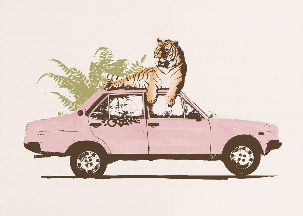 Tiger auf Auto | Leinwand