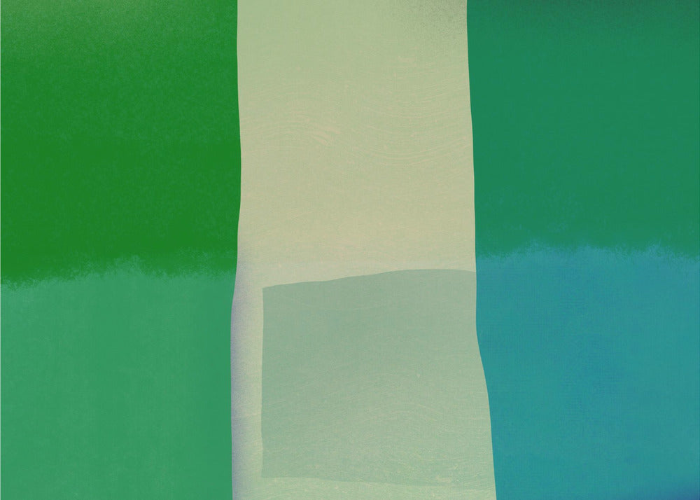 Minimalistische Komposition mit leuchtenden Grün- und Blautönen | Poster